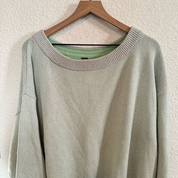 Free People Women's Large Street Fair Tunic Sweater in Lime Green Combo - Picture 2 of 13